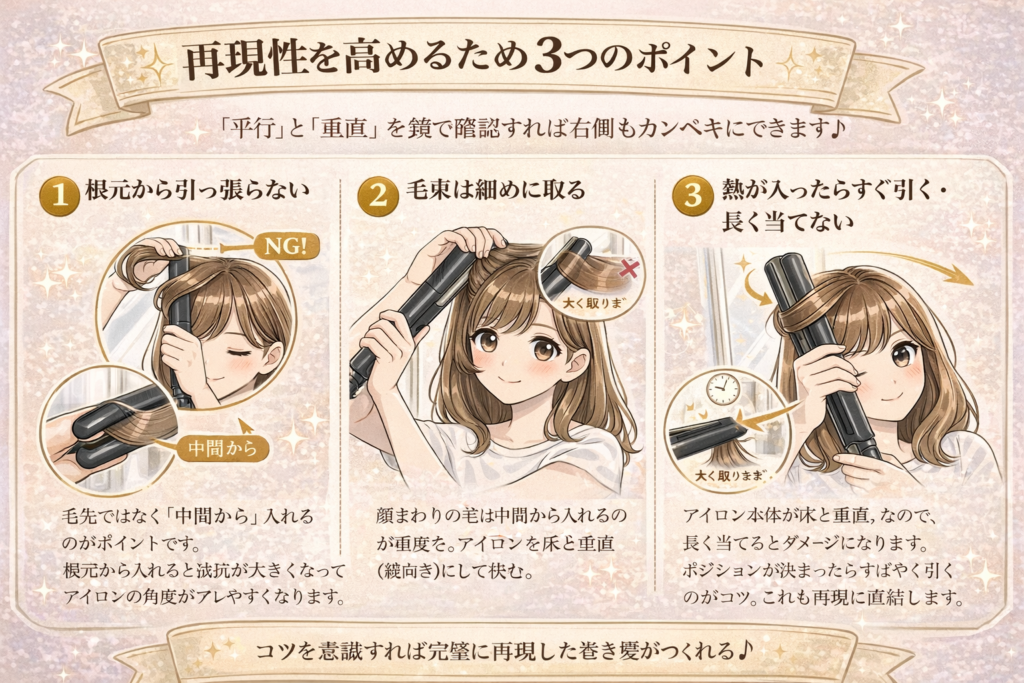 再現性を高めるための3つのポイント 顔まわり 巻き方