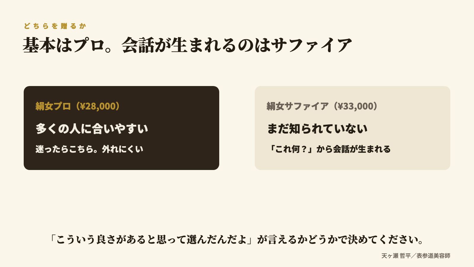 贈るなら絹女プロかサファイアか